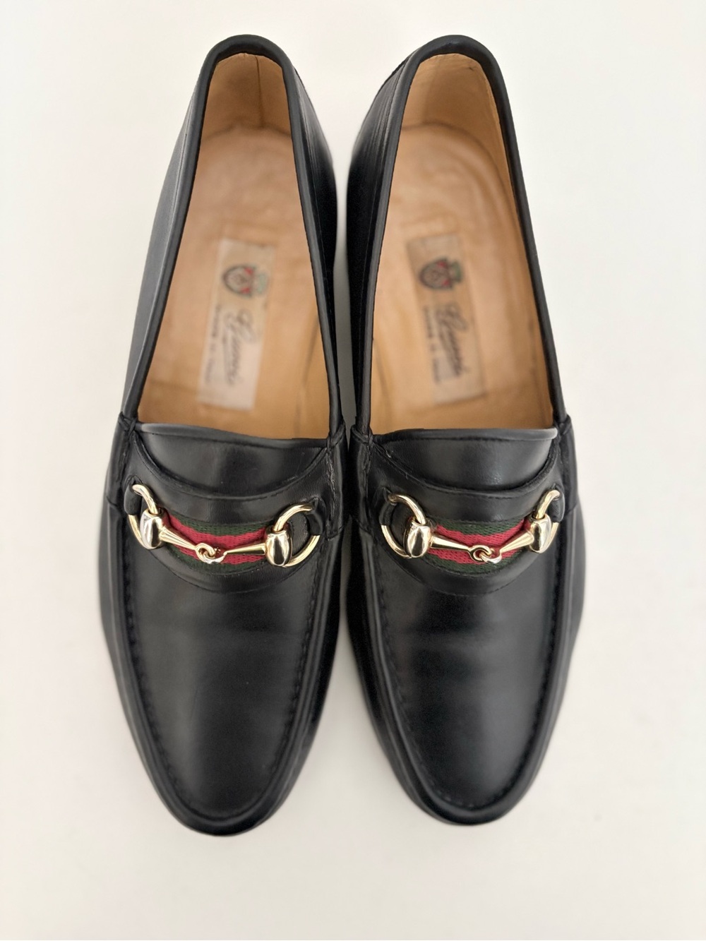 Gucci Black Leather Loafers with Red & Green Web and Gold Horsebit - Picture 6 of 13